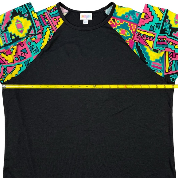 Lularoe size Xl black shirt, 3/4 sleeves with bright colorful Aztec designs EUC - Picture 6 of 9